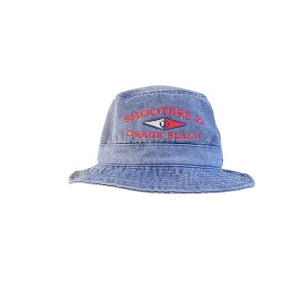 Vintage Shooters 21 Osage Beach Denim Bucket Hat XL Lake Of The Ozarks Bar Races - Picture 12 of 13